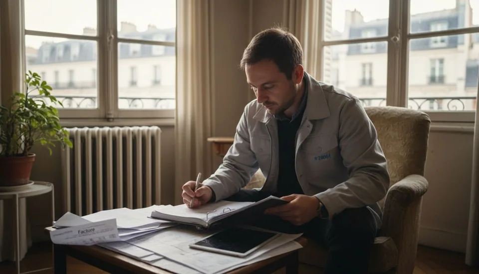 Un expert en diagnostic immobilier examine le dossier de performance énergétique dans le salon.