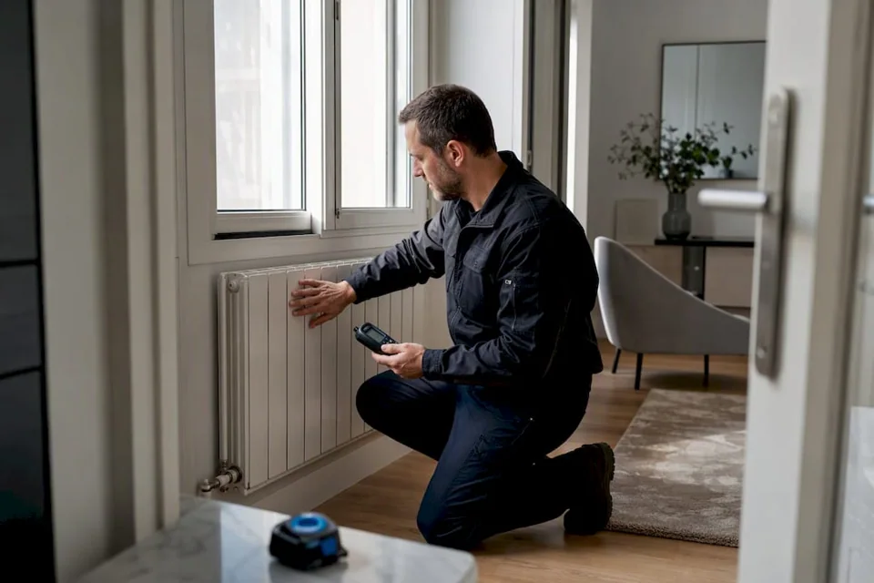 Diagnostiqueur contrôlant les équipements d’un logement