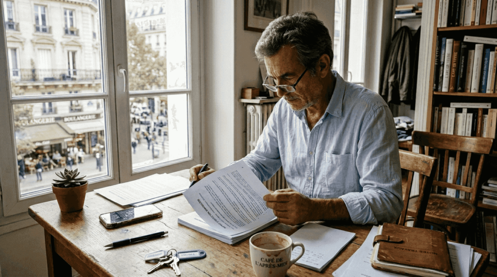 Un propriétaire en train de consulter attentivement son rapport de diagnostic immobilier.