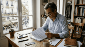 Un propriétaire en train de consulter attentivement son rapport de diagnostic immobilier.